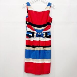 Kate Spade Jillian Stripe Sleeveless Dress Linen Cotton Bow Front Size 4